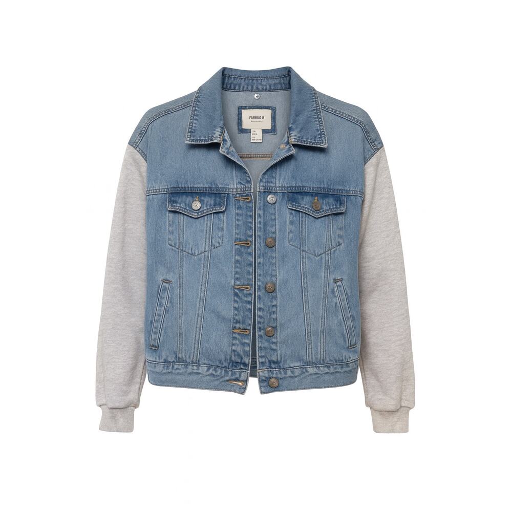 Forever 21 Denim Jacket with Grey Sweatshirt Sleeves Size Small